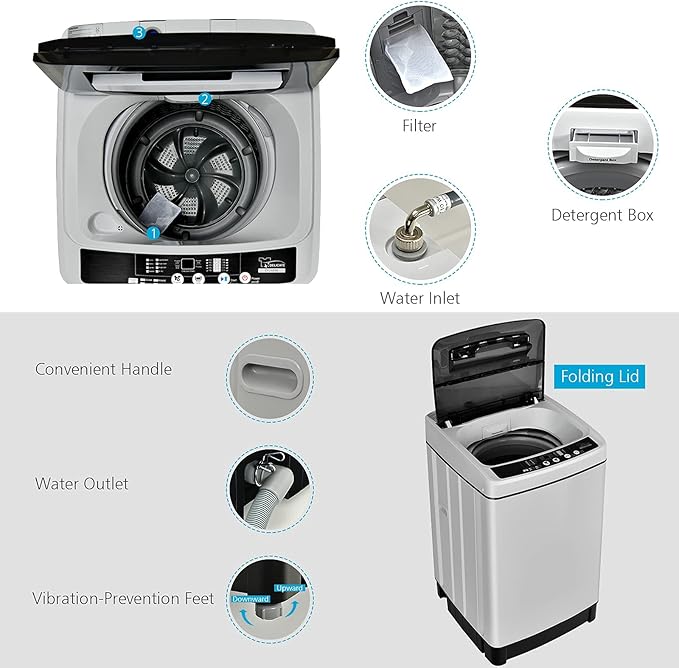 Giantex Full Automatic Washing Machine, 2 in 1 Portable Laundry Washer 1.5Cu.Ft 11lbs Capacity Washer and Spinner Combo 8 Programs 10 Water Levels Energy Saving Top Load Washer for Apartment Dorm-HomvellaHome