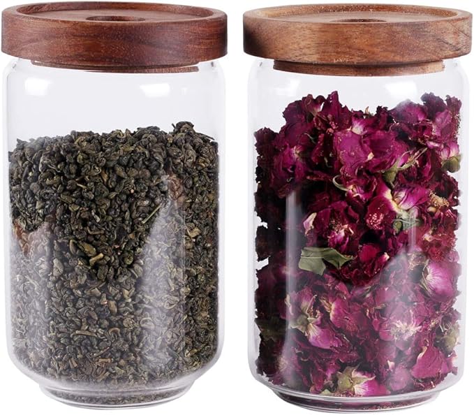 Glass Tea Canister, 25 FL OZ/ 750ml Bulk Food Storage Jar with Airtight Acacia Lid, Glass Food Container for Loose Leaf Tea, Coffee Bean(6 inch high)-HomvellaHome