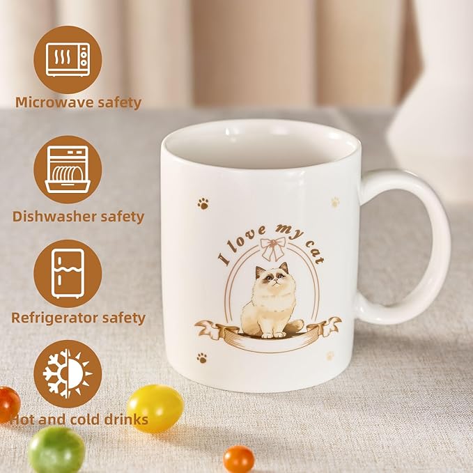 12Oz Cute Ragdoll Cat White Ceramic Mug, Mug for Daily Coffee and Tea, Lead-free Microwave and Dishwasher Safe Coffee Mug, Perfect gifts for Cat Lovers-HomvellaHome