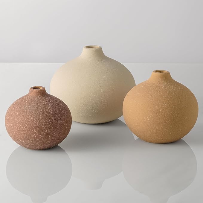 Ceramic Vase Set of 3, Bud Vases for Modern Farmhouse Home Decor, Cute Vases, Small Flower Vases for Dining Table Centerpieces,Living Room,Shelf,Mantel and Entryway Display-HomvellaHome