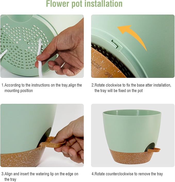 10/9/8 inch Self Watering Pots, Planter, Plant Pots with Mesh Drainage Holes for Indoor Outdoor Garden Plants, Plastic Flower Pots with Deep Reservoir for House Plants, Green with Brown-HomvellaHome