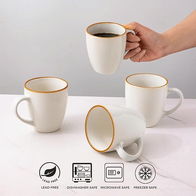 GBHOME Ceramic Coffee Mugs Set of 4, 12oz Stoneware Coffee Mugs Set For Dad Mom Women MEN, Light Weight Ceramic Coffee Cups for Latte/Tea/Beer/Hot Cocoa, Dishwasher & Microwave Safe-HomvellaHome