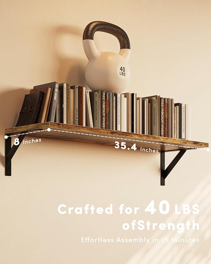 Long Wall Shelves, 36 Inches Floating Book Shelves, Hanging Book Shelves for Wall, Long Large Deep Floating Shelves for Kitchen Bedroom-HomvellaHome