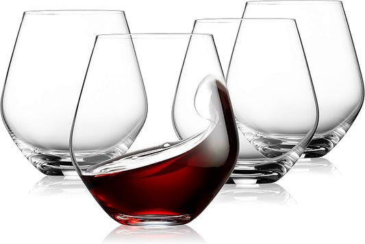 Godinger Wine Glasses, Stemless Wine Glasses, Red Wine Glasses, Wine Drinking Glasses, Stemless Wine Glass - 17oz, Set of 4 - Made in Europe-HomvellaHome