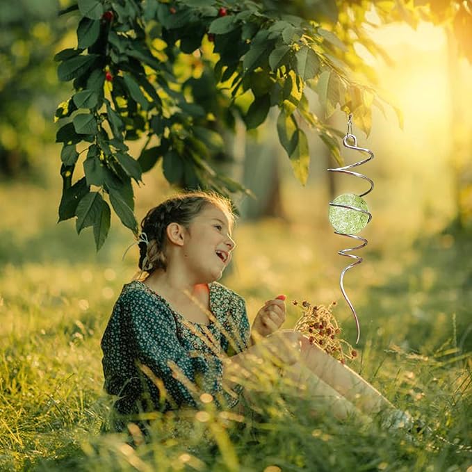 Glow in The Dark Wind Spinner Tail Gazing Ball Spiral Decorative Spiral Tail Wind Spinner Stabilizer Sun Catcher,Indoor Outdoor Hanging Art Garden Decoration Wind Sculpture Stabilizer-13in-HomvellaHome