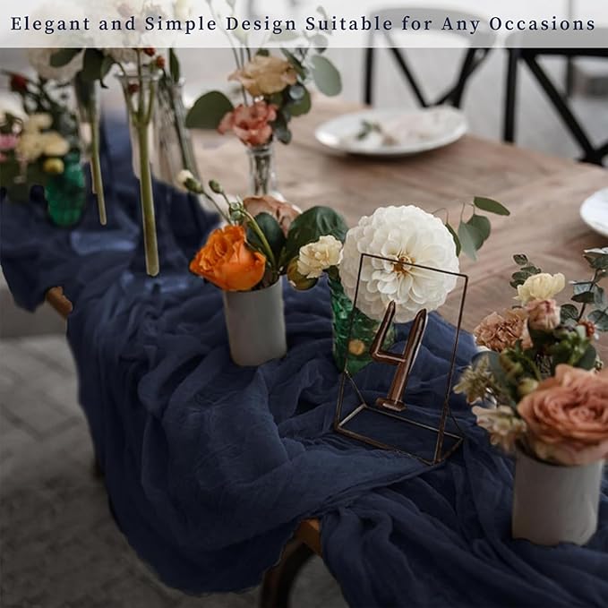 12 Pack Navy Blue Cheesecloth Table Runner 10FT Boho Fabric Rustic Cheese Cloth Table Runner for Wedding Bridal Shower Baby Shower Gauze Sheer Birthday Party Table Decorations 20 x 120 Inch Long-HomvellaHome