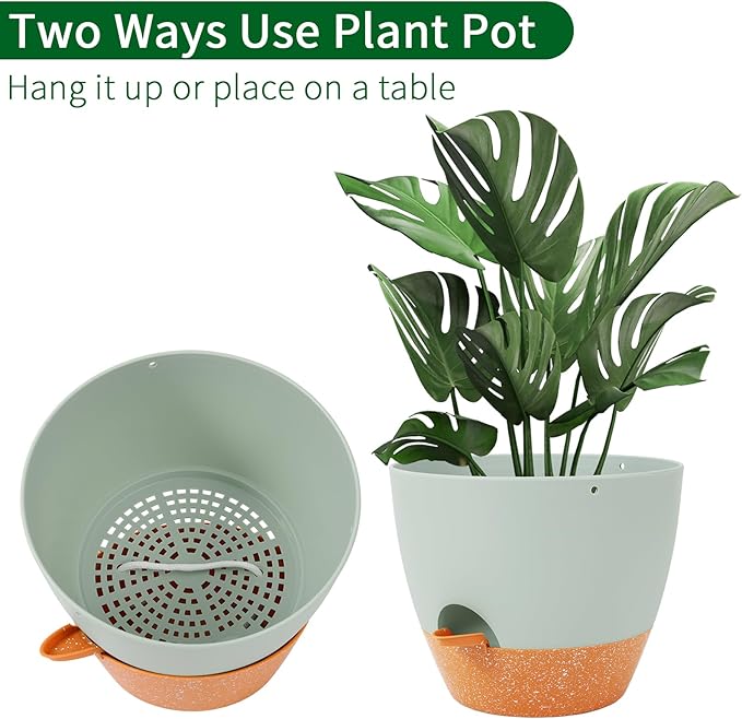 GARDIFE Hanging Planter, 10 inch Hanging planters for Indoor. Outdoor Plants, Self Watering Plant Pot, 2 Pack Large self Watering Hanging Planter, Green-HomvellaHome