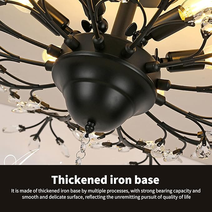 Ganeed Crystal Ceiling Light,Vintage Chandelier, Modern Elegant K9 Crystal Glass Chandelier Flush Mount Ceiling Lighting Fixture for Living Room Bedroom Restaurant Porch- Matte Black - 5 Lights-HomvellaHome