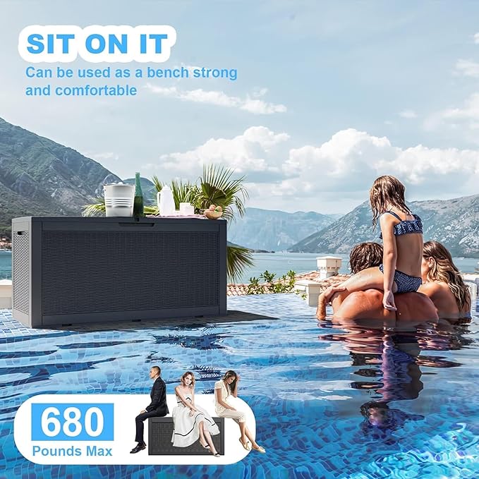 102 Gallon Outdoor Storage Box Waterproof, UV Resistant Resin Deck Box with Hydraulic Rod, Lockable Design and Enhanced Durability for Patio, Garden, and Poolside Use-HomvellaHome