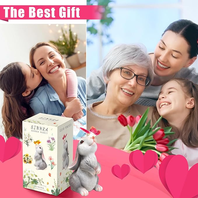 Garden Statue Outdoor Decor-Rabbit with Solar Butterfly Changing Lights Garden Statues,Bunny Statue for Patio,Balcony,Yard,Lawn Ornament,Gardening Gifts for Mom Grandma-HomvellaHome