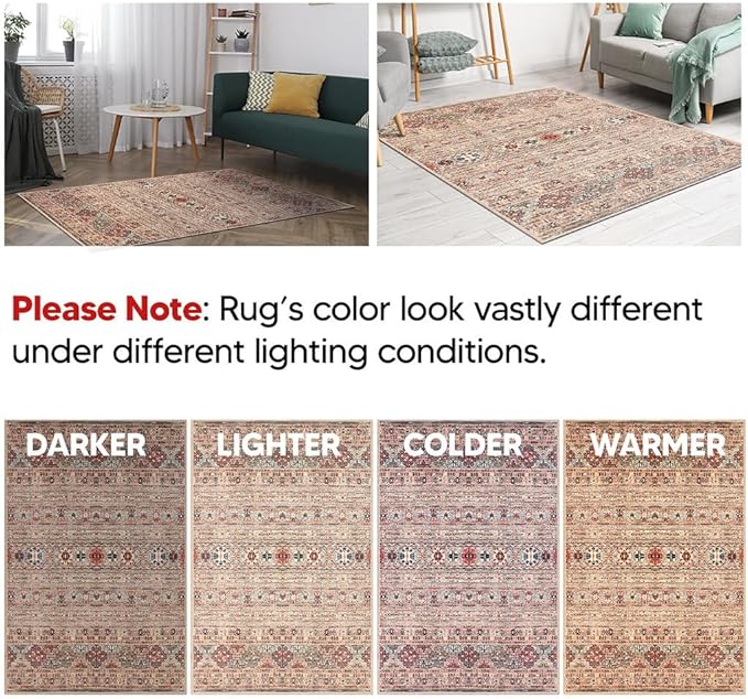 Keen Home Design 9x12 Rug - Machine Washable Area Rug with Non-Slip Backing, Ideal for Living Room, Dining Room, Bedroom - Vintage, Easy Clean, Durable, Low Pile Rug - (9' x 12')