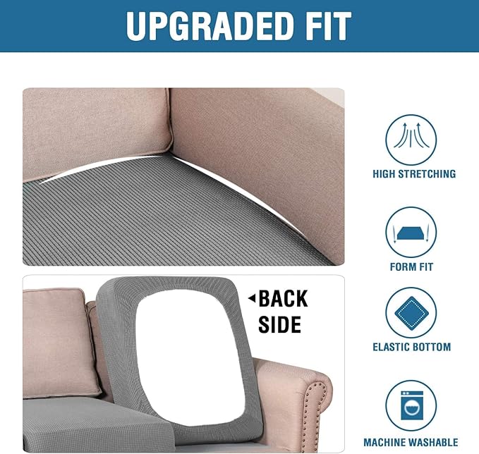 H.VERSAILTEX Super Stretch Individual Seat Cushion Covers Sofa Covers Couch Cushion Covers Slipcover Sets Thick Jacquard Textured Twill Fabric (1 Piece Chair Cushion Cover, Dove)-HomvellaHome