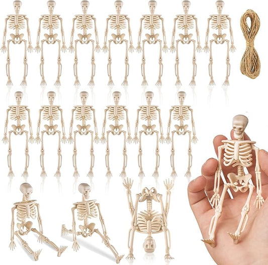 16 Pcs Halloween Mini Skeleton Figurine Decoration,6”Halloween posable Skeleton Decor,Small Plastic Skeleton Figure for Spooky Home Decor Haunted House Decorations Party Favors-HomvellaHome