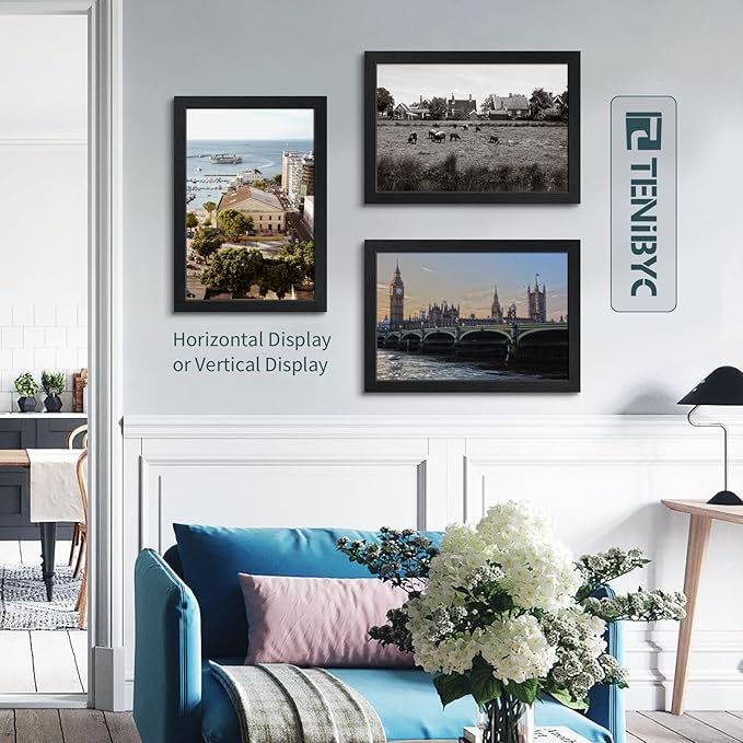 13x19 Picture Frame 3 pk, Textured Black Solid Wood Poster Frame, HD Tempered Glass, Wall Gallery Frame-HomvellaHome