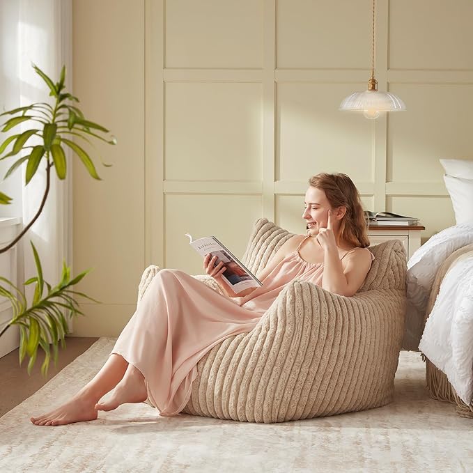 Giant Bean Bag Chairs for Adults Teens, Large Bean Bag Sofa Chairs with Filling Comfy Fuzzy BeanBag Chair with Armrests for Bedroom Living Room Reading-HomvellaHome
