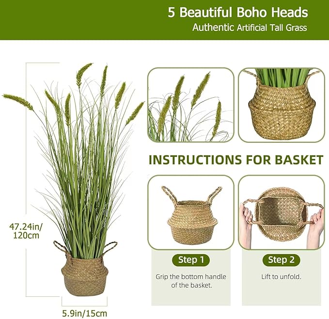 Green Onions Fake Plants,Artificial Plants Indoor, Fake Grass Decor Green Plant Fake Outdoor Flowers Fake Succulents,Artificial Tall Grass Plants with Pots House Decorative (47" 1 Pack)-HomvellaHome