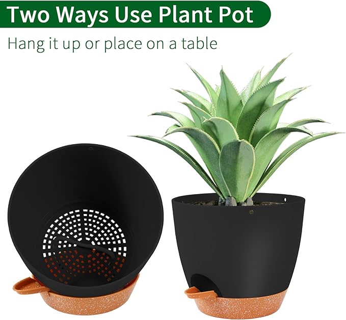 GARDIFE Hanging planters for Indoor Plants, 8 inch Hanging Planter, Self Watering Plant Pot, 2 Pack self Watering Hanging Planter, Black-HomvellaHome