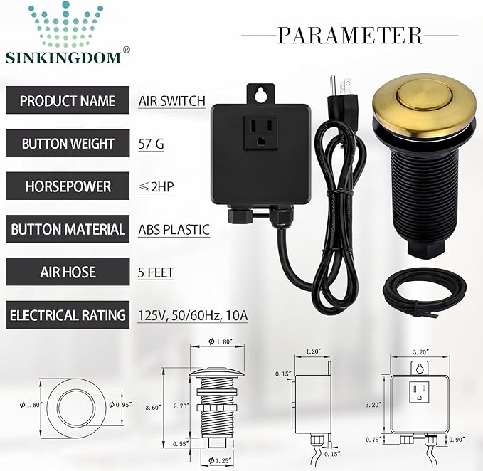 Garbage Disposal SinkTop Air Switch Kit with Long Button,Brass Made Cover,Champagne Bronze-HomvellaHome