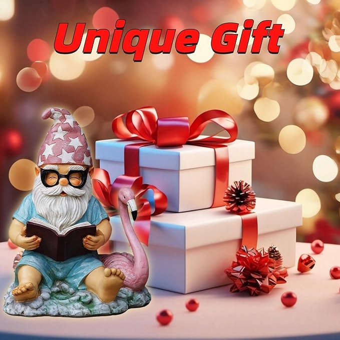Gnome Statue Garden Decor, Resin Gnome and Flamingo Figurines Outdoor Decorations for Yard Art Porch Lawn Ornaments, Unique Housewarming Gifts-HomvellaHome