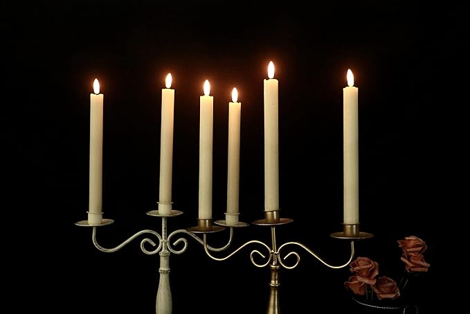 GenSwin Flameless Ivory Taper Candles Flickering with 10-Key Remote, Battery Operated Led Warm 3D Wick Light Window Candles Real Wax Pack of 6, Christmas Home Wedding Decor(0.78 X 9.64 Inch)-HomvellaHome