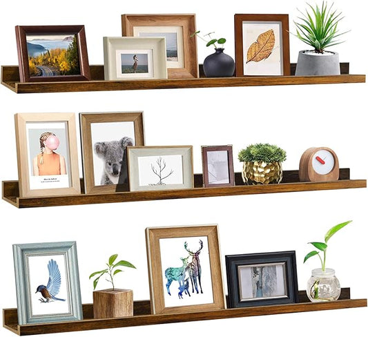 Giftgarden 47 Inch Long Floating Shelves for Wall, Rustic Picture Ledge Large Shelf for Living Room Bedroom Bathroom Kitchen, Set of 3 Different Sizes-HomvellaHome