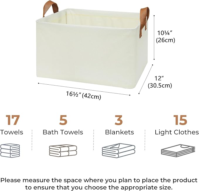 GRANNY SAYS Closet Storage Baskets, Collapsible Fabric Storage Bins with Metal Frame, Clothes Organizer Bins, Extra Large Baskets for Shelves, Ivory, 4-Pack-HomvellaHome