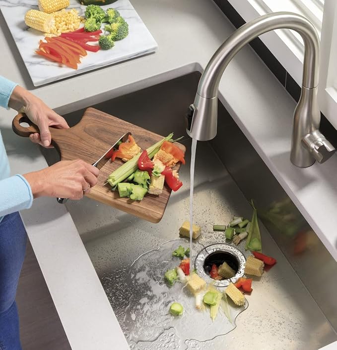 GE Disposall Batch Feed 3/4 Horsepower Motor Garbage Disposer, Good for Grinding: Vegetable Peels & Small Bones, Easy Install Kit, Non-Corded, Recommended for 2-4 Person Homes, GFB760N-HomvellaHome