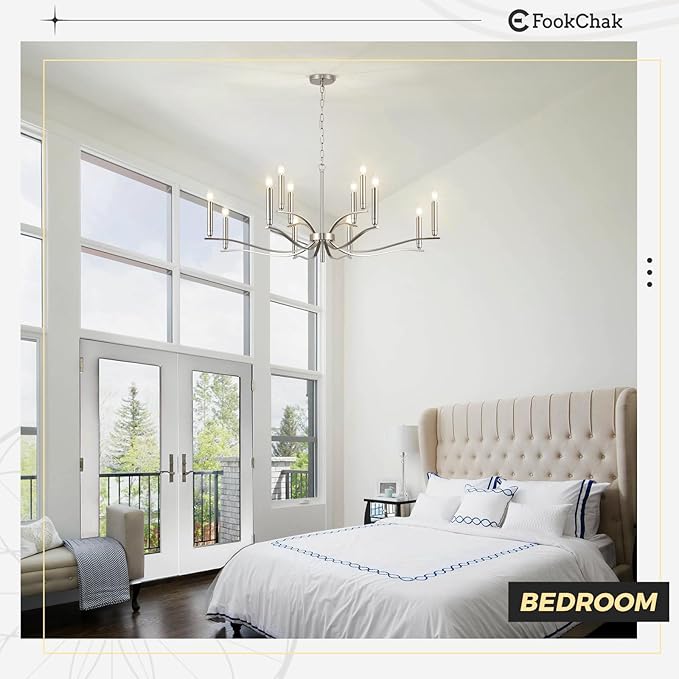 12 Light Nickel Living Room Chandelier High Ceiling Foyer Candle Chandelier Large Modern 44in Metal Chandeliers Hanging Light for Master Bedroom Dining Room Light Fixture Over Table-HomvellaHome