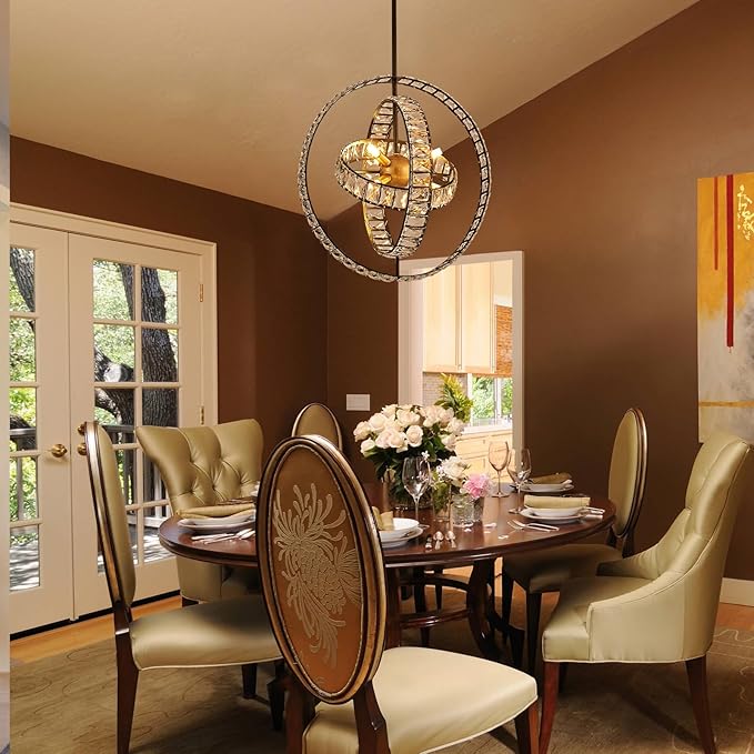 18" Crystal Globe Sputnik Chandelier, 6-Light Black Gold Modern Adjustable Hanging Ceiling Pendant Light Fixture for Entryway Foyer Stairway Bedroom Dining Living Room Hallway-HomvellaHome