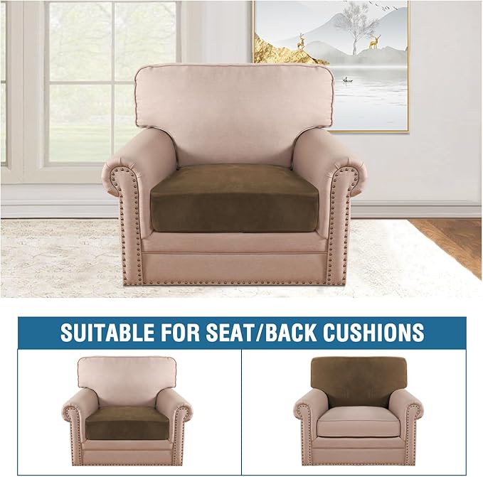 H.VERSAILTEX Velvet Stretch Couch Cushion Cover Plush Cushion Slipcover for Chair Cushion Furniture Protector Seat Cushion Sofa Cover (1 Piece Armchair Cushion Covers, Bronze Brown)-HomvellaHome