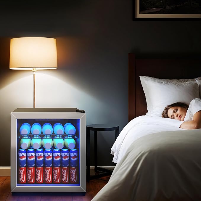 1.77 Cu.Ft Beverage Fridge, Mini Fridge With Glass Door, Beverage Cooler Refrigerator, Wine Drink Beer Fridge, Adjustable Shelves & Digital Temperature Display, 16 Bottle 68 Can, Silver-HomvellaHome