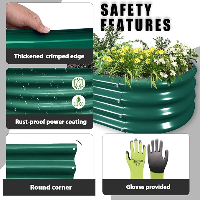 2 Pack 6x3x1FT Galvanized Raised Garden Bed Kit Oval Metal Ground Planter Box Outdoor Bottomless Planter Raised Beds for Vegetables Flowers Herbs Fruits, Green-HomvellaHome