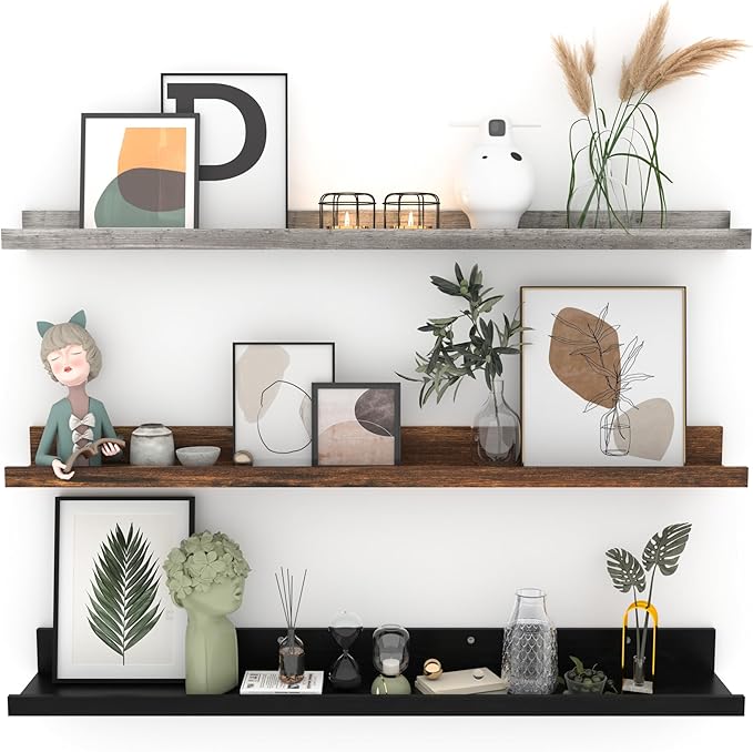 Giftgarden 36 Inch Multi Colors Floating Shelves for Wall Mount, Assorted Colors Wood Wall Shelf Ledge for Bathroom Bedroom Living Room Kitchen Storage, Set of 3 Different Sizes-HomvellaHome