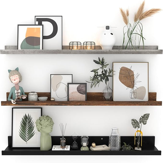 Giftgarden 36 Inch Multi Colors Floating Shelves for Wall Mount, Assorted Colors Wood Wall Shelf Ledge for Bathroom Bedroom Living Room Kitchen Storage, Set of 3 Different Sizes-HomvellaHome