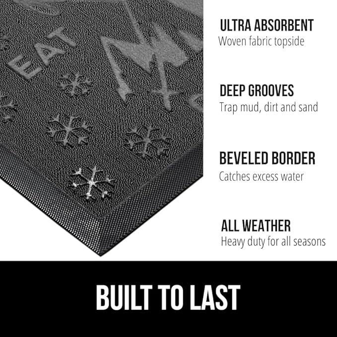 GORILLA GRIP 100% Waterproof All-Season WeatherMax Doormat 35x23, US Designed Natural Rubber, Stain and Fade Resistant, Low Profile Indoor Outdoor Door Mats, Easy Clean Patio Mat, Graphite Skiing-HomvellaHome