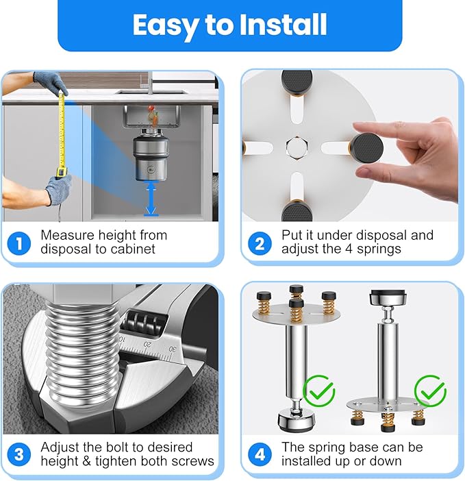 Garbage Disposal Support, Adjustable Spring Shock Absorber Bracket (7.48-10.62 inch (19-27cm)), Holds Up tp 440lbs, Stainless Steel Noise Reduction Installation Kit-HomvellaHome
