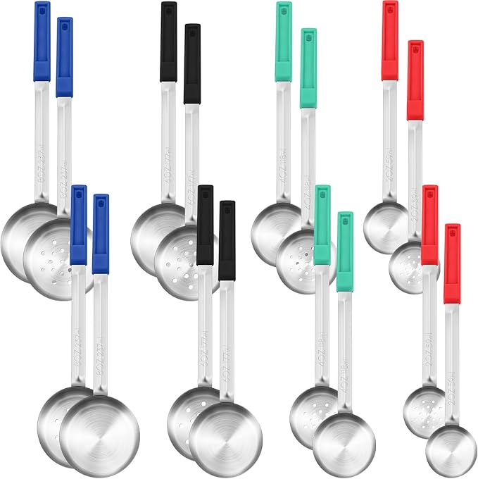 16 Pcs Portion Control Serving Spoons, Restaurant Measuring Serving Ladle Utensils, Portion Control Slotted Scoops for Weight Loss, Solid and Perforated Scoops(4 Colors,4 Sizes)-HomvellaHome