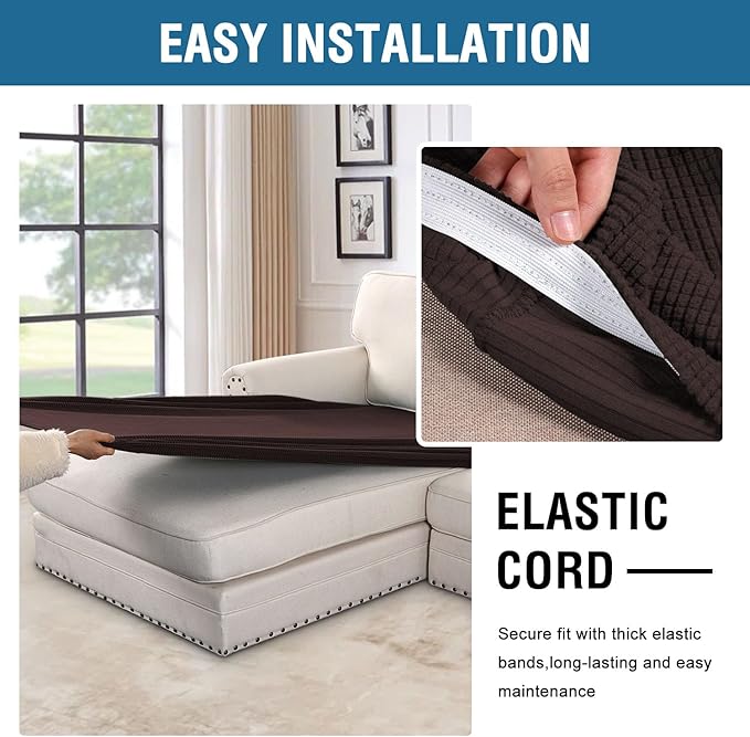 H.VERSAILTEX Super Stretch Individual Chaise Cover Sectional Couch Covers for L Shaped Sofa Both Left/Right Featuring Thick Jacquard Textured Twill Fabric (1 Piece Chaise Cover, Chocolate)-HomvellaHome