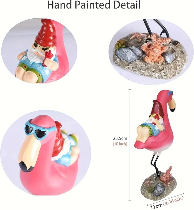 Gnome Garden Statue Funny Gnome Reclining on Flamingo Dwarf Figurines Resin Garden Gnomes Fall Decorations Outdoor for Patio Yard Lawn Porch Housewarming Ornament Gift-HomvellaHome