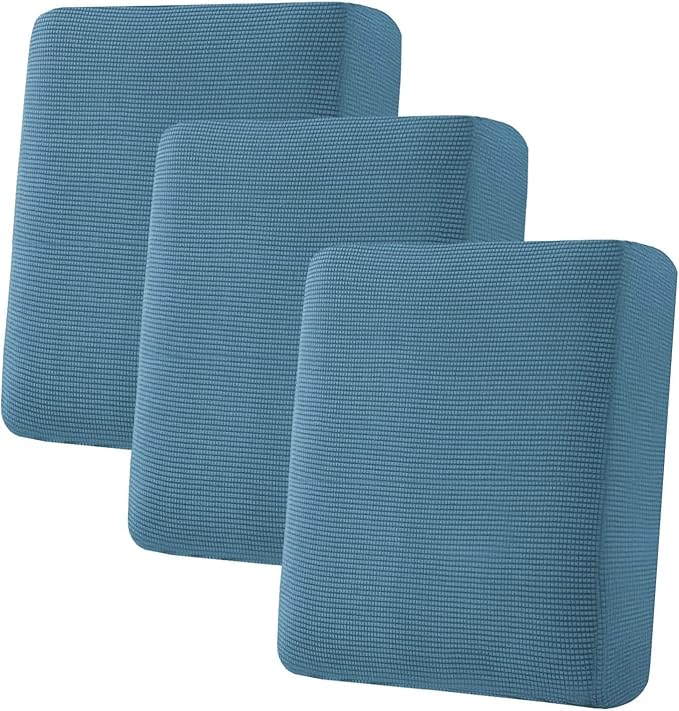 H.VERSAILTEX Super Stretch Individual Seat Cushion Covers Sofa Covers Slipcover Sets Thick Jacquard Textured Twill Fabric (3 Piece, Dusty Blue)-HomvellaHome