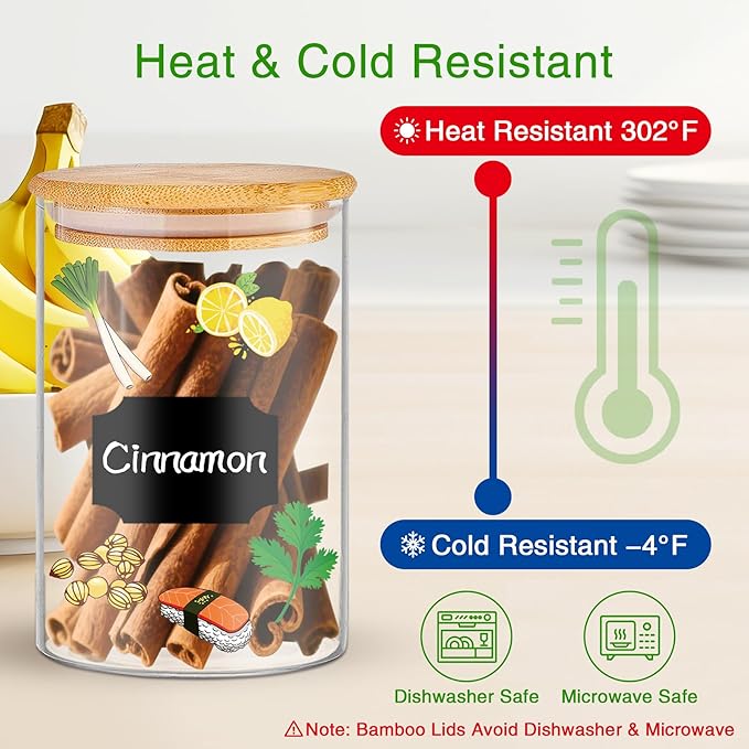 Glass Jars with Bamboo Lids 20 oz, 12 Pcs Stackable Kitchen Glass Pantry Storage Containers with Airtight Bamboo Lids for Rice, Candy, Sugar, Flour, Nuts, Cookie, Bean-HomvellaHome