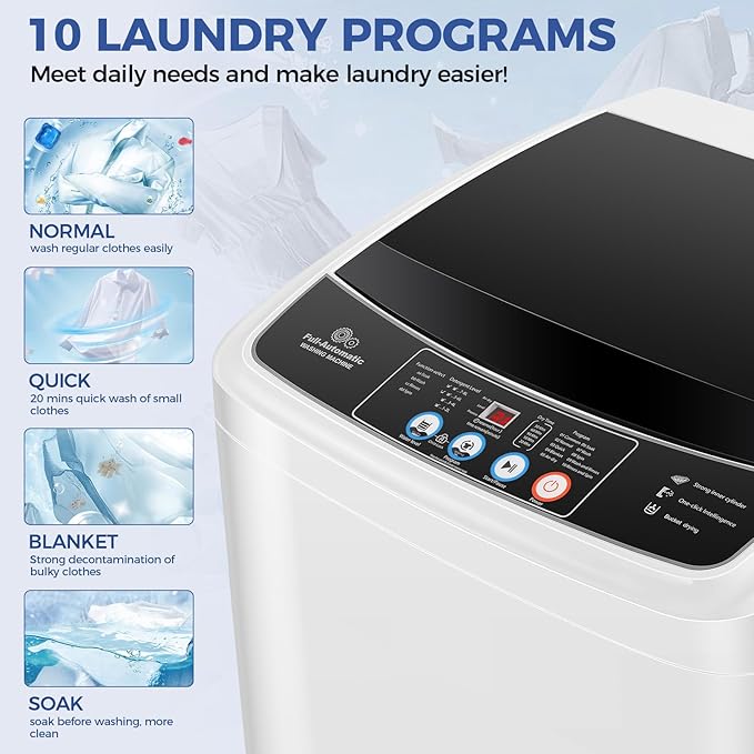 17.8Lbs Portable Washing Machine Nictemaw Portable Washer, 2.3 Cu.ft Washer and Dryer Combo with Drain Pump, 10 Programs 8 Water Level Compact Laundry Washer for Home, Apartment, RV, Dorms-HomvellaHome