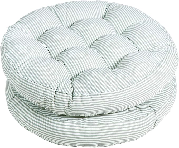 Tiita Stripe Patio Seat Cushions 22"x22" Round Chair Pads Home Floor Cushion Window Pad Set of 2 Throw Pillows Indoor/Outdoor, Green-HomvellaHome