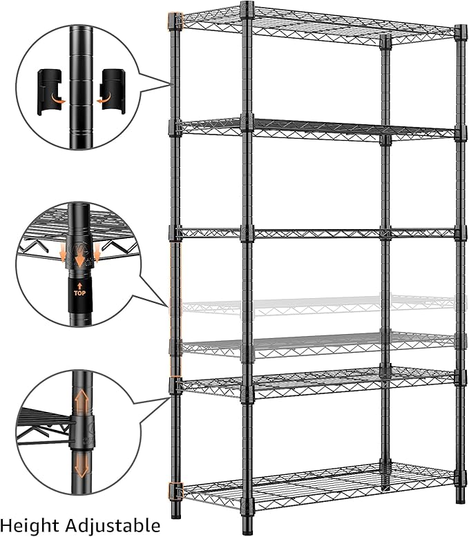 1250 lbs Storage Shelving Utility Shelving Unit 5-Tier Utility Shelving Unit Steel Organizer Wire Rack for Home,Kitchen,Office (13.7" D x 23.6" W x 62.4" H)-HomvellaHome