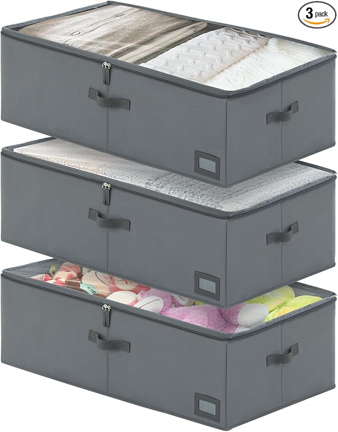 10-Inch Under Bed Organizer, Large Under Bed Storage Container, Underbed Storage Box for Seasonal Clothing, Sweaters, Shoes, Blankets, Wrapping Paper, Sheets & Toys, Yarn 33" L×17" W×10" H-HomvellaHome