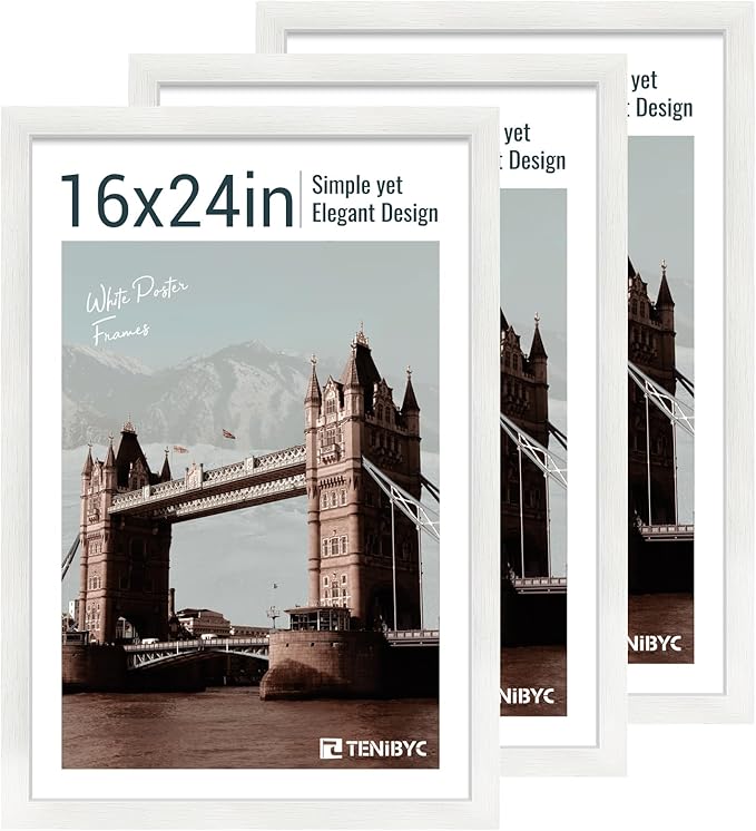 16x24 Poster Frame 3 Pack - White, Textured Solid Wood Picture Frame, Wall Gallery Photo Frame-HomvellaHome