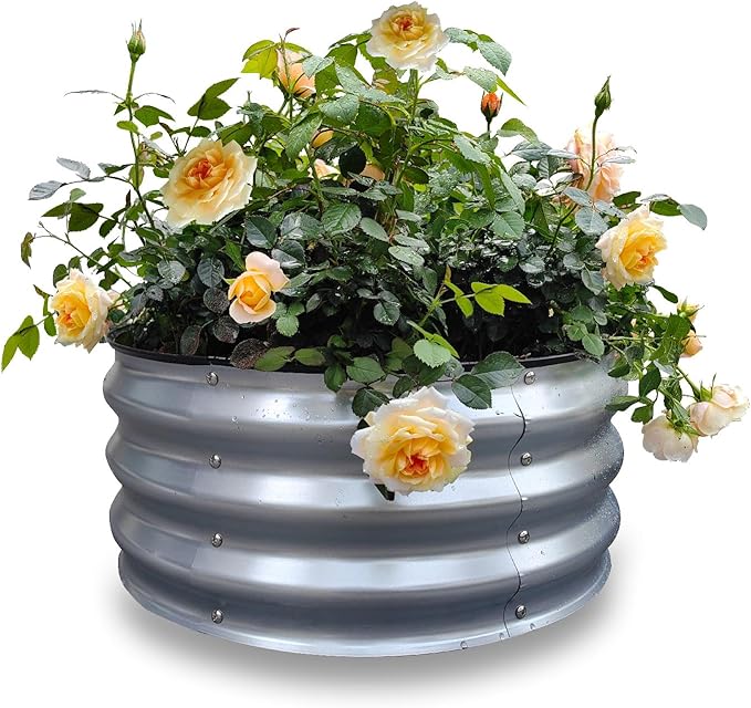 GARDMAX 2x2x1FT Galvanized Round Raised Garden Bed Kit, Metal Planter Boxes Outdoor with Easy Assembly, Large Garden Bed for Vegetables, Fruits, Flower, Herbs Silver-HomvellaHome