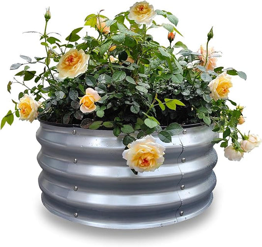 GARDMAX 2x2x1FT Galvanized Round Raised Garden Bed Kit, Metal Planter Boxes Outdoor with Easy Assembly, Large Garden Bed for Vegetables, Fruits, Flower, Herbs Silver-HomvellaHome