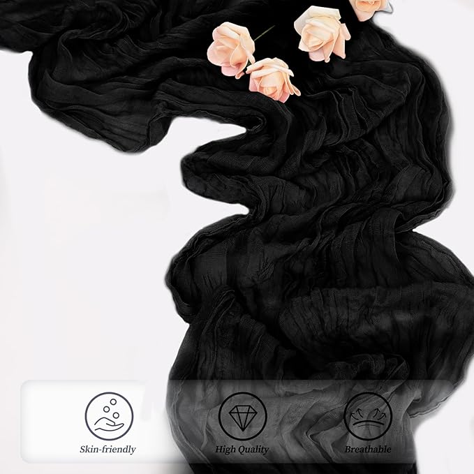 10FT 6 Pack Black Cheesecloth Table Runner 20 x 120 Inch Long Boho Fabric Rustic Cheese Cloth Table Runner for Wedding Bridal Shower Baby Shower Gauze Sheer Birthday Party Table Decorations-HomvellaHome