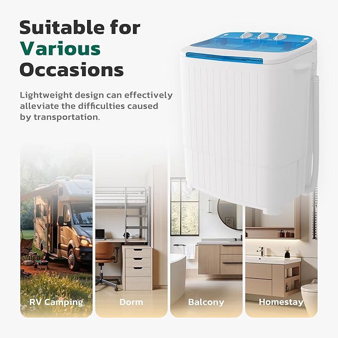 Greenvelly Portable Washing Machine, 16 Lbs Compact Mini Washer and Dryer Combo, Semi-automatic Twin Tub Washer with Drain Pump for Dorms, Apartments, RVs (Blue)-HomvellaHome